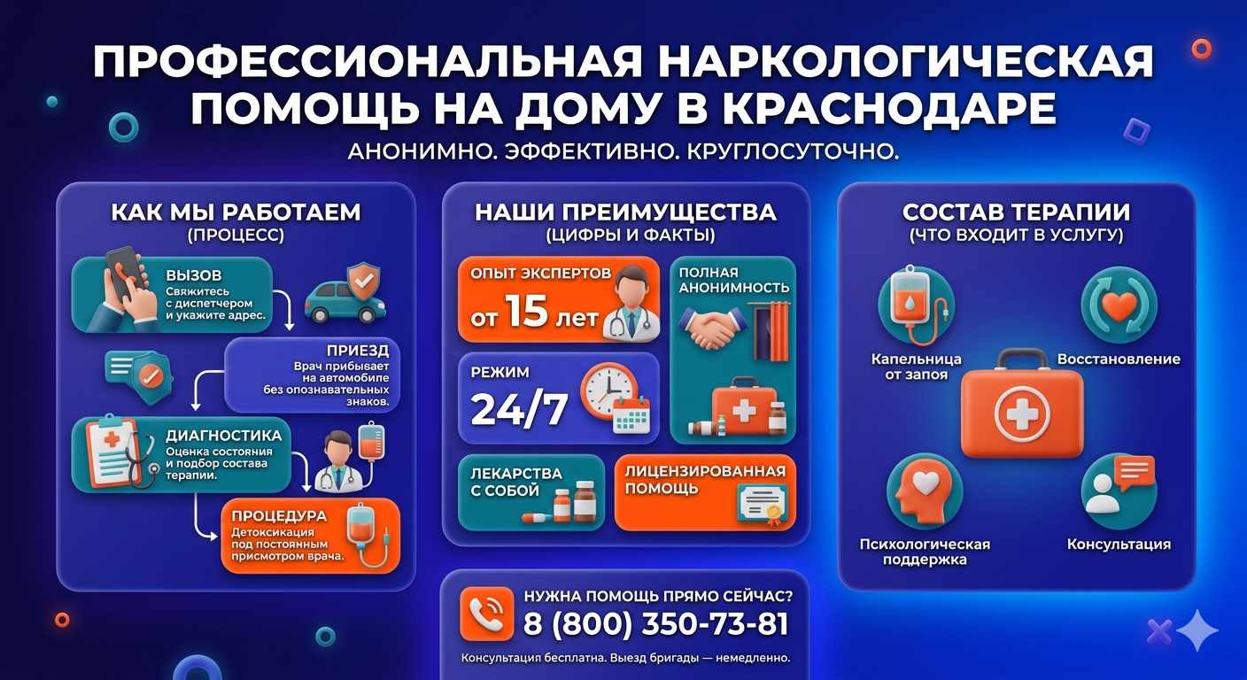 Инфографика о принципах лечения алкоголизма на дому в городе Аша: этапы вызова нарколога, преимущества анонимной детоксикации и состав медицинской помощи.
